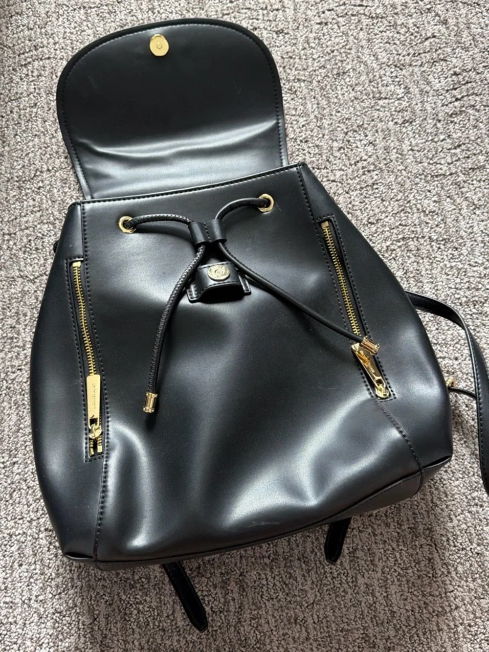 Michael Kors Black Leather Backpack with Gold Accents